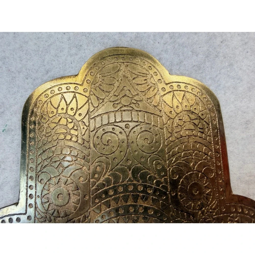 Vintage Etched Hamsa Hand Wall Hanging Plaque Evil Eye Protection Talisman